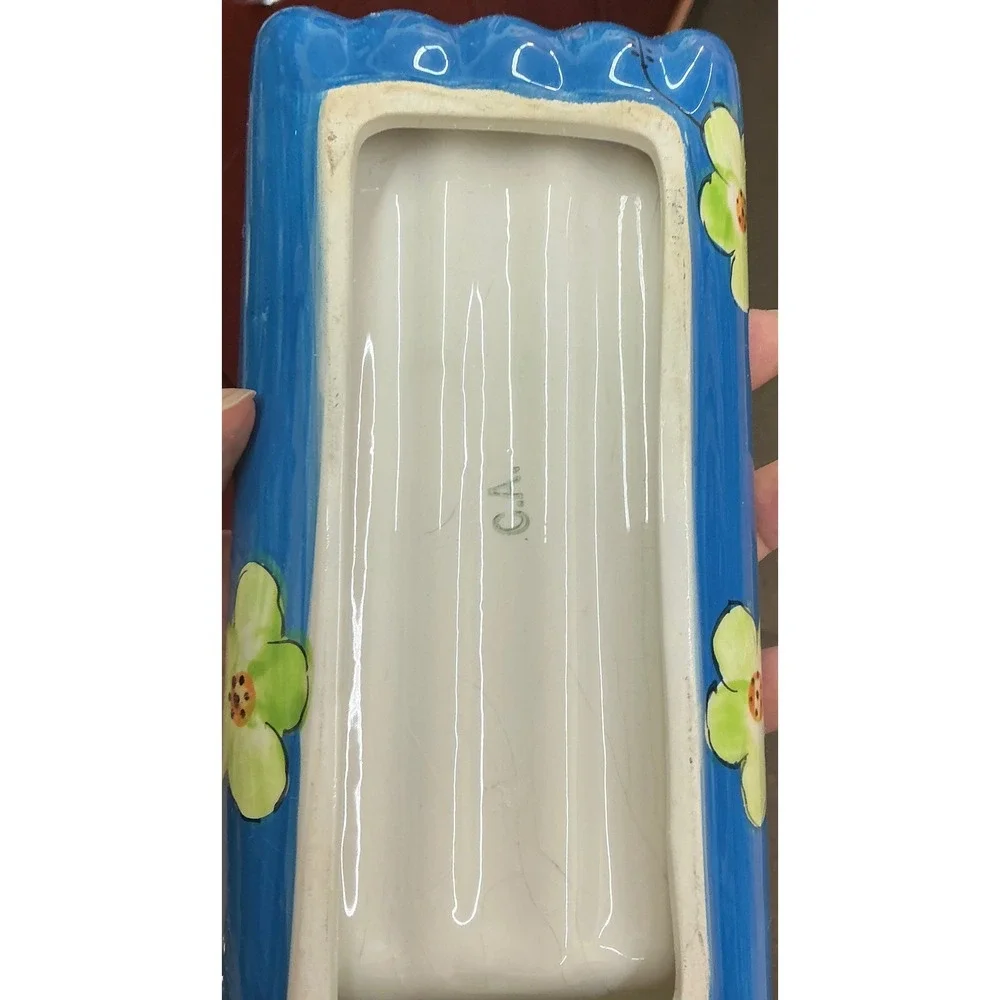 C.A. Hand Painted Ceramic Dish Set of 4 Floral Raised Ridge Trays Multi Color